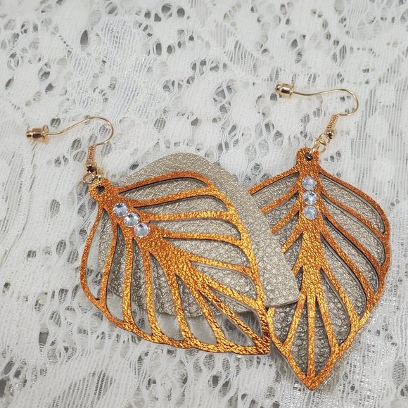 Fall Leaves Faux Leather Textured Earrings - Picture 1 of 9